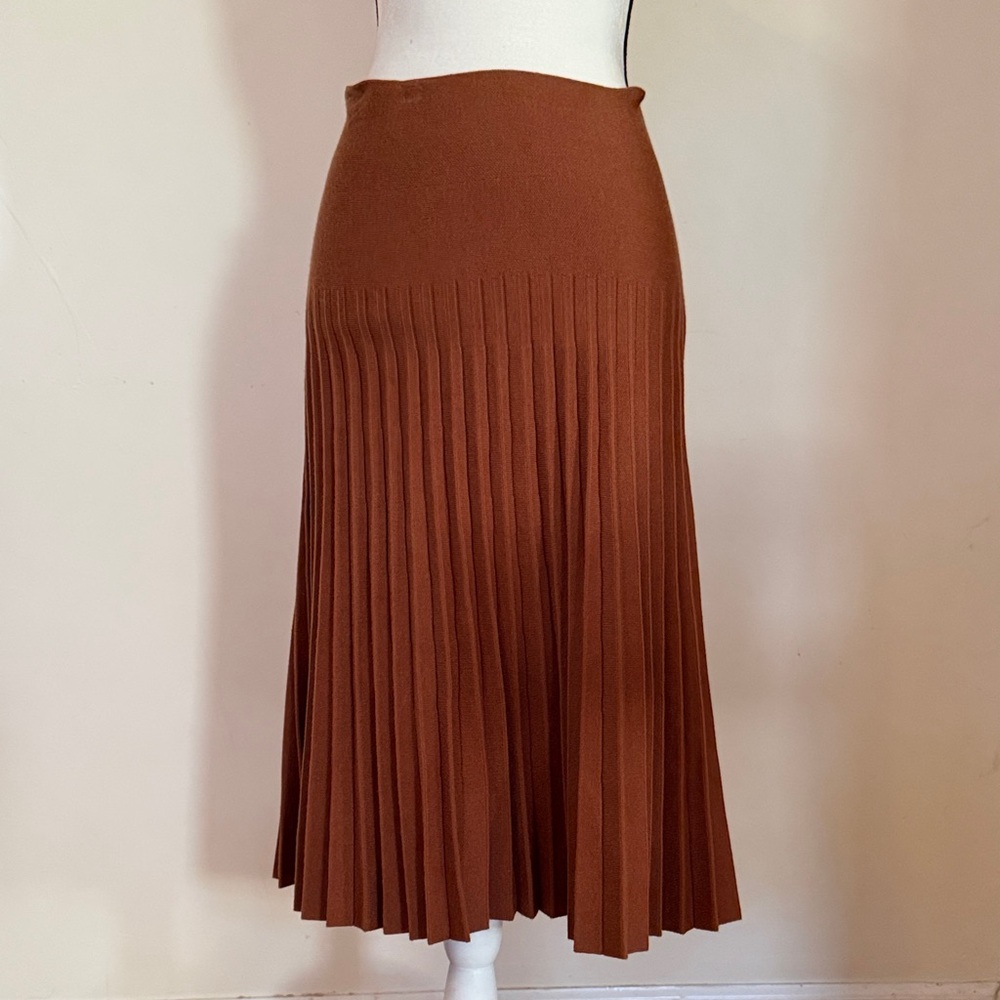 Camel / Tan Pleated Midi Skirt